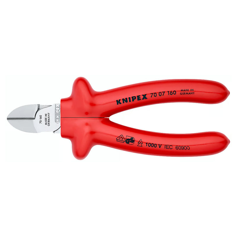 Kìm cắt KNIPEX cách điện 1000V, chiều dài từ 160mm - 180mm, mạ Chrome, tay cầm bọc nhựa kháng dầu mở