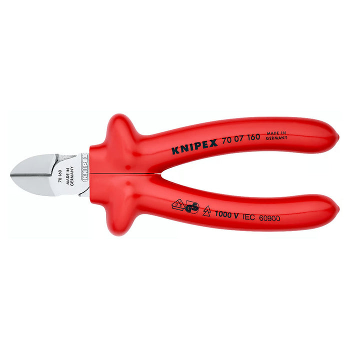 Kìm cắt KNIPEX cách điện 1000V, chiều dài từ 160mm - 180mm, mạ Chrome, tay cầm bọc nhựa kháng dầu mở