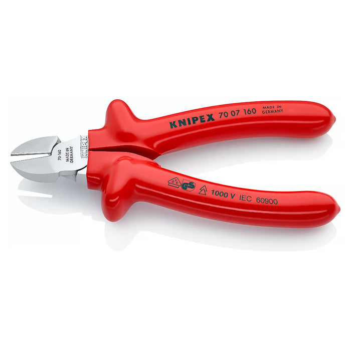 Kìm cắt KNIPEX cách điện 1000V, chiều dài từ 160mm - 180mm, mạ Chrome, tay cầm bọc nhựa kháng dầu mở