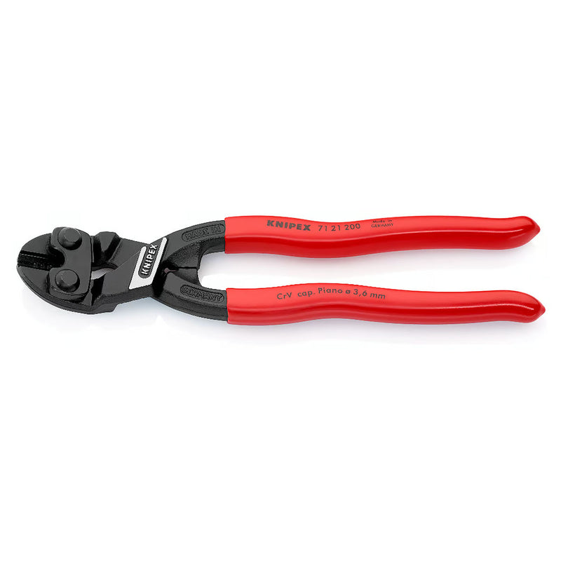 Kìm cộng lực dòng CoBolt đầu kìm nghiêng 20° KNIPEX 71 21 200 chiều dài 200mm, mạ đen nhám, tay cầm bọc nhựa kháng dầu mở