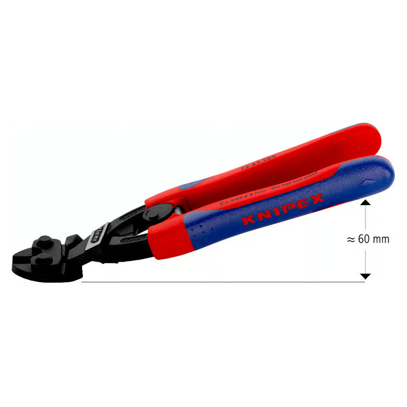 Kìm cắt trợ lực cho kim loại mềm, nhựa KNIPEX 72 62 200 chiều dài 200mm, mạ đen nhám, tay cầm bọc nhựa chống trượt