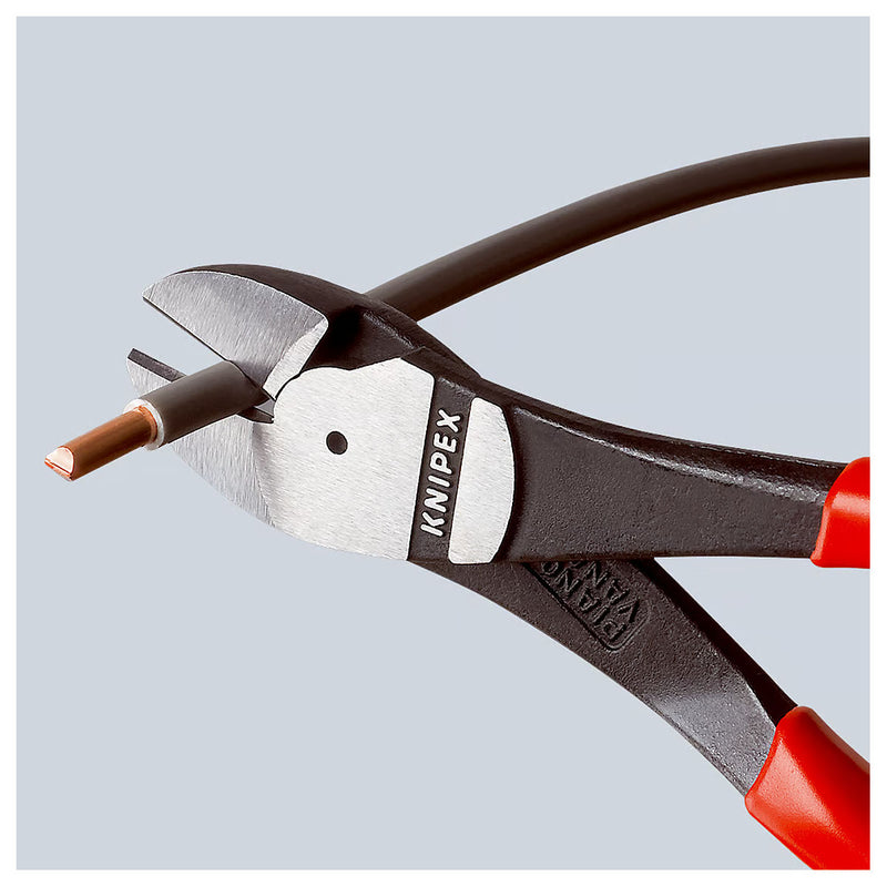 Kìm cắt trợ lực, thân kìm cong 12° KNIPEX chiều dài từ 200mm - 250mm, mạ đen nhám, tay cầm bọc nhựa kháng dầu mở