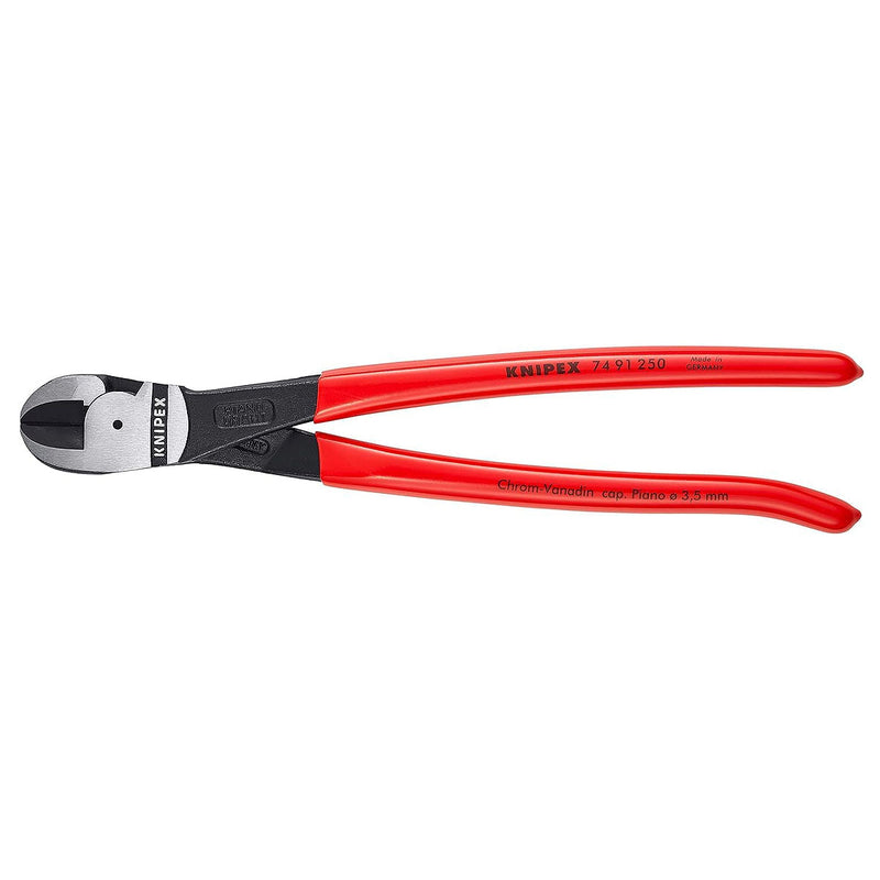 Kìm cắt trợ lực, lưỡi cắt ở giữa KNIPEX 74 91 250 chiều dài 250mm, mạ đen nhám, tay cầm bọc nhựa kháng dầu mở