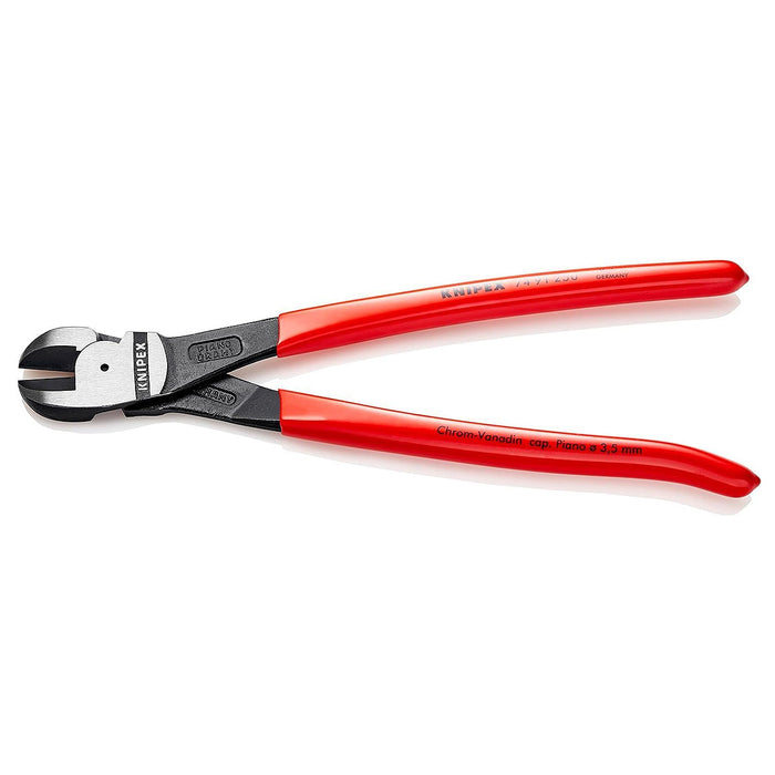 Kìm cắt trợ lực, lưỡi cắt ở giữa KNIPEX 74 91 250 chiều dài 250mm, mạ đen nhám, tay cầm bọc nhựa kháng dầu mở