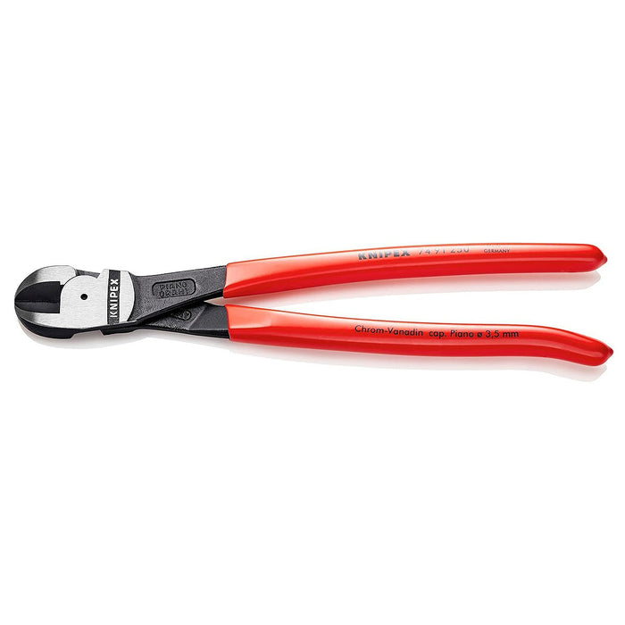 Kìm cắt trợ lực, lưỡi cắt ở giữa KNIPEX 74 91 250 chiều dài 250mm, mạ đen nhám, tay cầm bọc nhựa kháng dầu mở