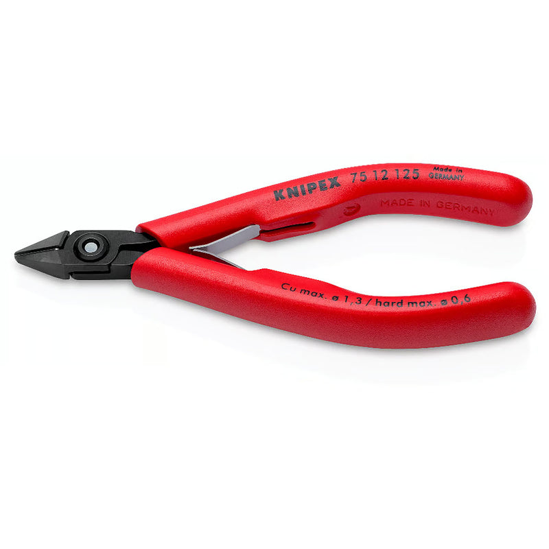 Kìm cắt linh kiện điện tử, có nang trợ lực kèm kẹp giữ dây KNIPEX 75 12 125 chiều dài 125mm, khả năng cắt từ 0.2mm - 1.3mm