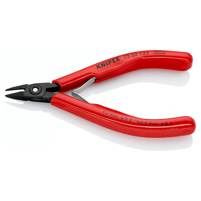 Kìm cắt linh kiện điện tử, đầu kìm thuôn, có nang trợ lực KNIPEX 75 52 125 chiều dài 125mm, khả năng cắt từ 0.2mm - 0.8mm