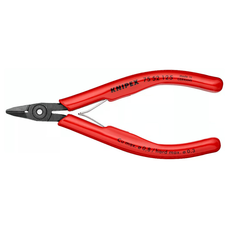Kìm cắt linh kiện điện tử, đầu kìm thuôn, có nang trợ lực KNIPEX 75 52 125 chiều dài 125mm, khả năng cắt từ 0.2mm - 0.8mm