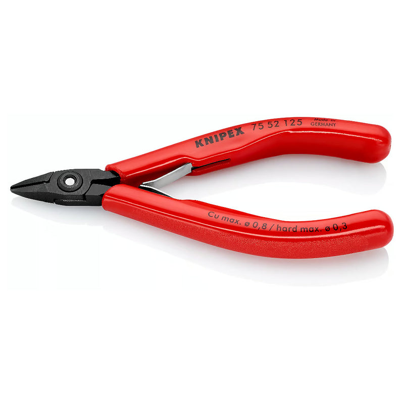 Kìm cắt linh kiện điện tử, đầu kìm thuôn, có nang trợ lực KNIPEX 75 52 125 chiều dài 125mm, khả năng cắt từ 0.2mm - 0.8mm