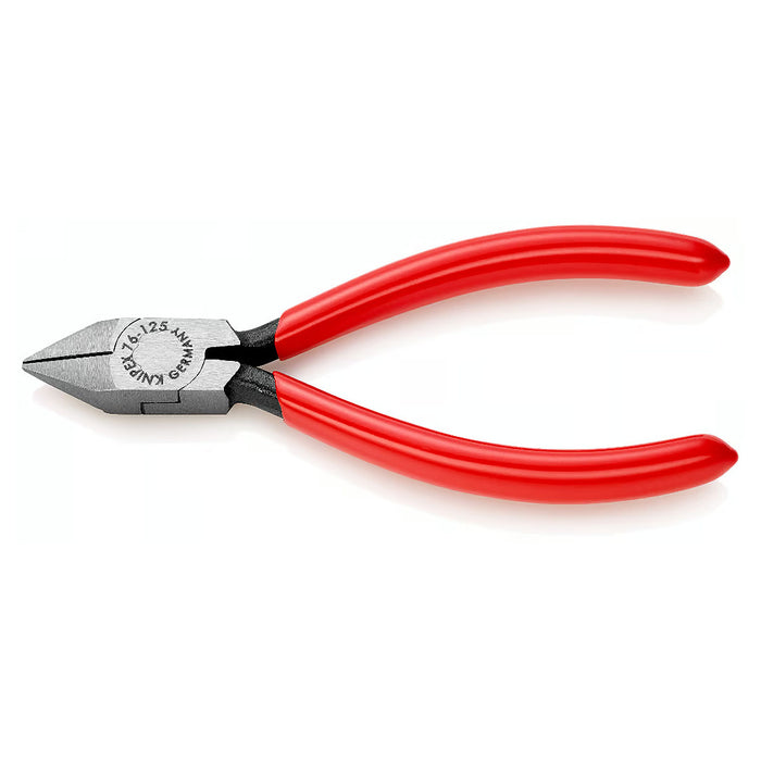 Kìm cắt KNIPEX 76 81 125 chiều dài 125mm, mạ đen nhám, tay cầm bọc nhựa kháng dầu mở