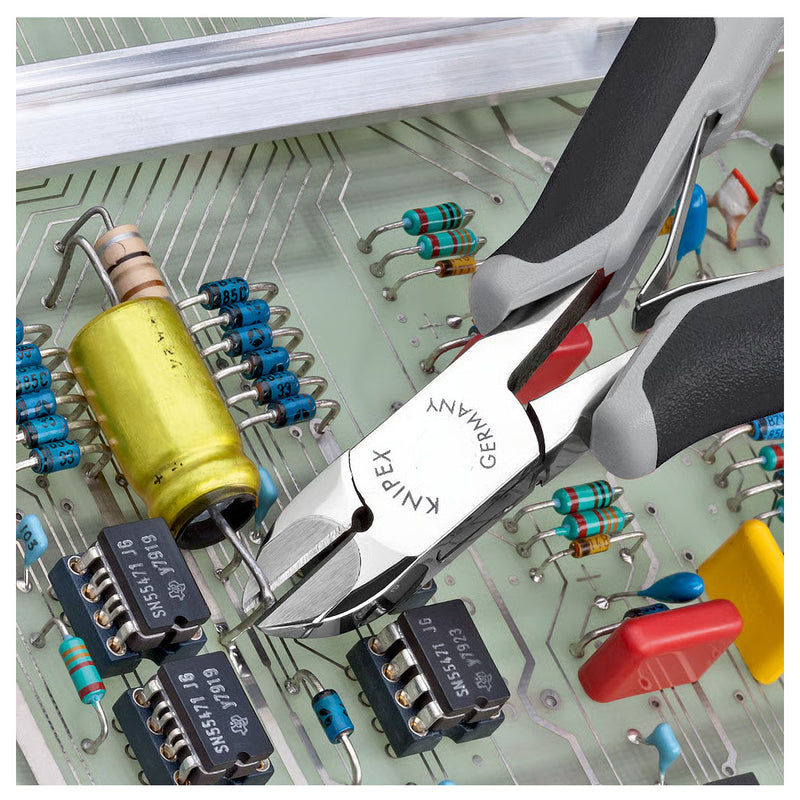 Kìm cắt linh kiện điện tử chống tĩnh điện, dòng hiệu suất cao, lưỡi Carbide, chuyên cắt dây cứng KNIPEX chiều dài từ 120mm - 135mm, khả năng cắt từ 0.6mm - 2.0mm