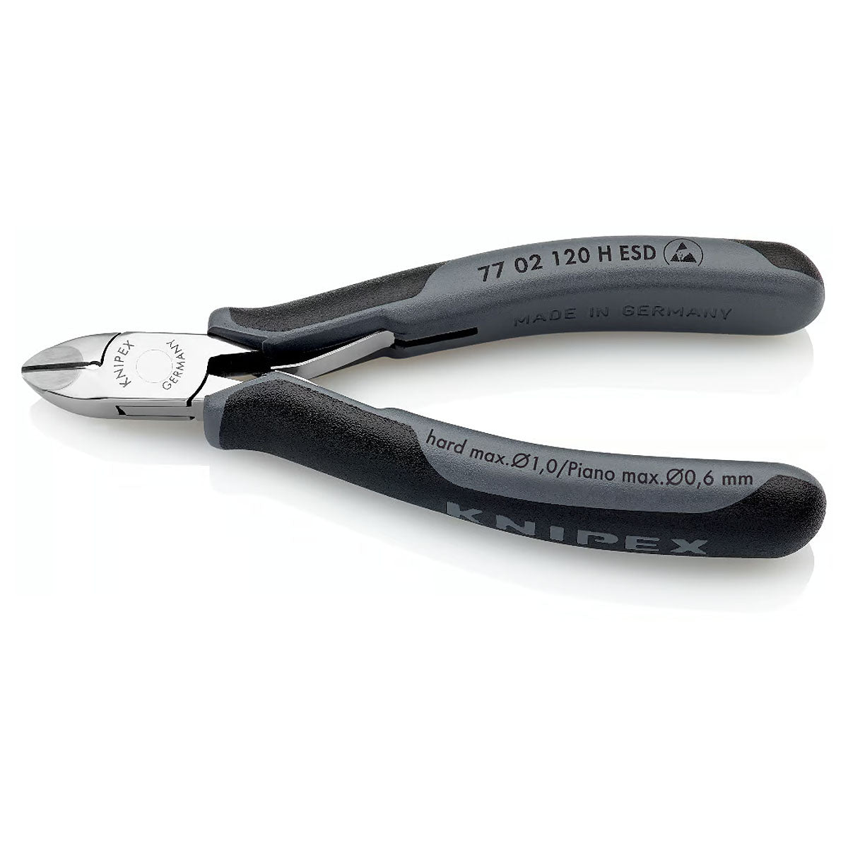 Kìm cắt linh kiện điện tử chống tĩnh điện, dòng hiệu suất cao, lưỡi Carbide, chuyên cắt dây cứng KNIPEX chiều dài từ 120mm - 135mm, khả năng cắt từ 0.6mm - 2.0mm