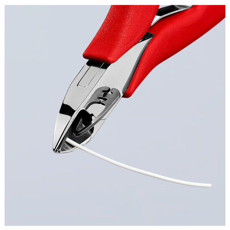 Kìm cắt linh kiện điện tử, có nang trợ lực và kẹp giữ dây, đầu mũi tròn KNIPEX 77 11 115 chiều dài từ 115mm, khả năng cắt từ 0.3mm - 1.6mm