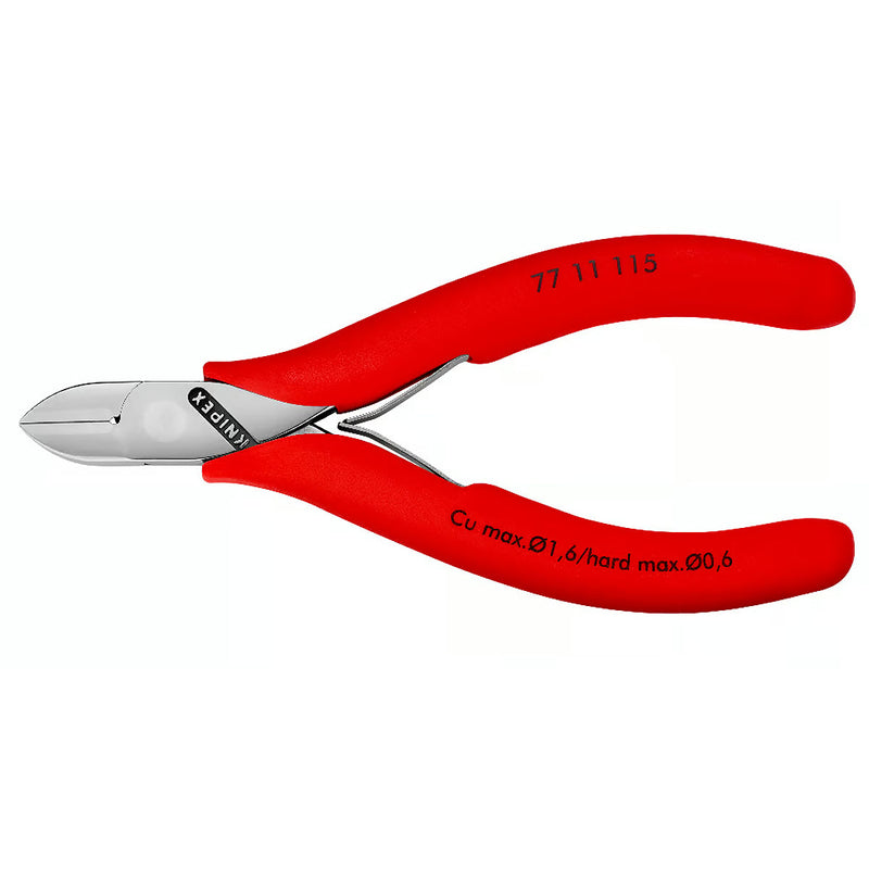 Kìm cắt linh kiện điện tử, có nang trợ lực và kẹp giữ dây, đầu mũi tròn KNIPEX 77 11 115 chiều dài từ 115mm, khả năng cắt từ 0.3mm - 1.6mm