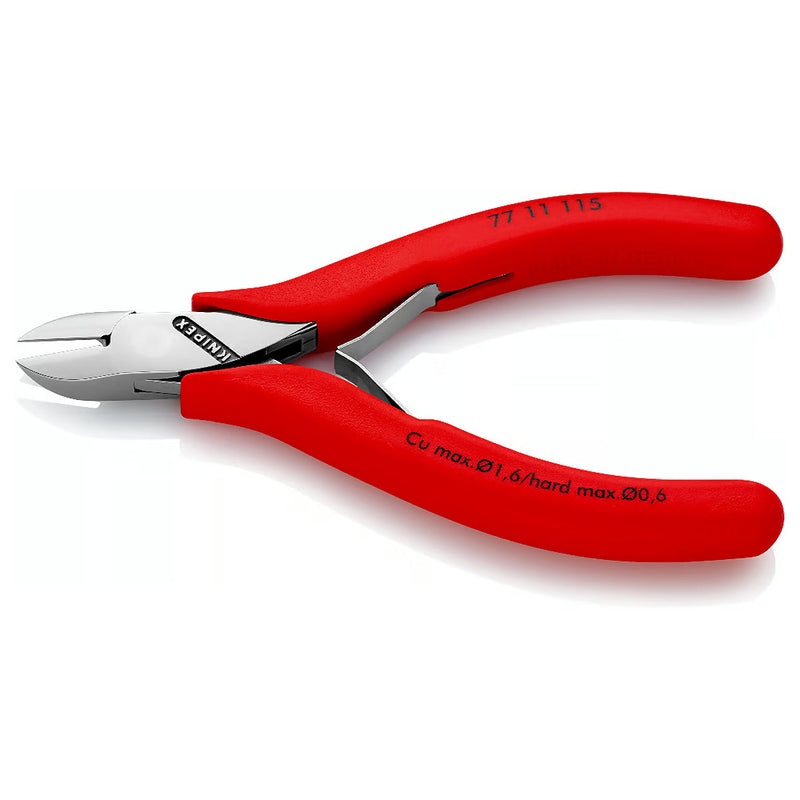 Kìm cắt linh kiện điện tử, có nang trợ lực và kẹp giữ dây, đầu mũi tròn KNIPEX 77 11 115 chiều dài từ 115mm, khả năng cắt từ 0.3mm - 1.6mm