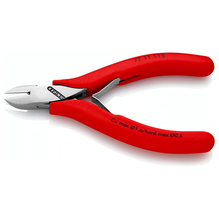 Kìm cắt linh kiện điện tử, có nang trợ lực và kẹp giữ dây, đầu mũi tròn KNIPEX 77 11 115 chiều dài từ 115mm, khả năng cắt từ 0.3mm - 1.6mm