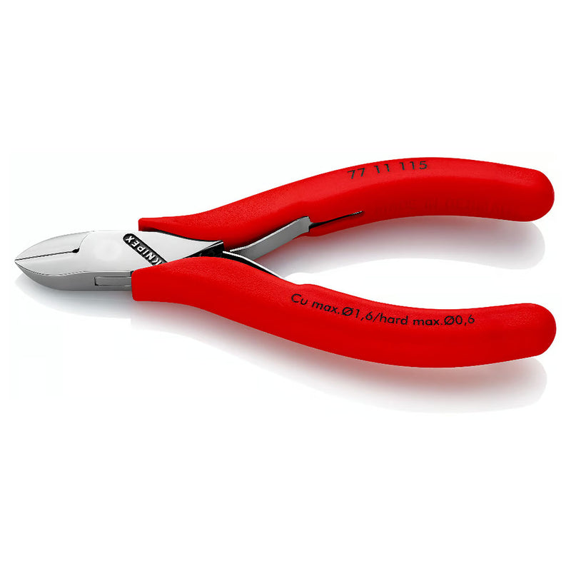Kìm cắt linh kiện điện tử, có nang trợ lực và kẹp giữ dây, đầu mũi tròn KNIPEX 77 11 115 chiều dài từ 115mm, khả năng cắt từ 0.3mm - 1.6mm