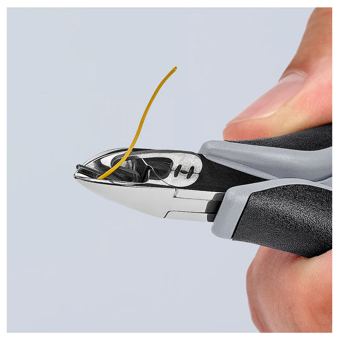 Kìm cắt linh kiện điện tử, chống tĩnh điện có kẹp giữ dây, đầu mũi tròn KNIPEX 77 12 115 ESD chiều dài từ 115mm, khả năng cắt từ 0.3mm - 1.6mm