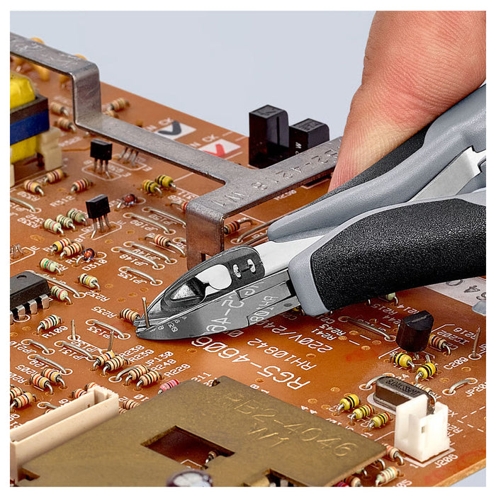 Kìm cắt linh kiện điện tử, chống tĩnh điện có kẹp giữ dây, đầu mũi tròn KNIPEX 77 12 115 ESD chiều dài từ 115mm, khả năng cắt từ 0.3mm - 1.6mm