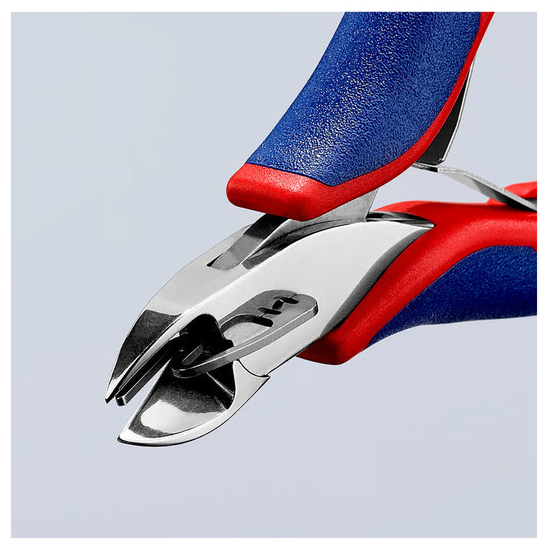 Kìm cắt linh kiện điện tử, có nang trợ lực và kẹp giữ dây, đầu mũi tròn KNIPEX 77 12 115 chiều dài từ 115mm, khả năng cắt từ 0.3mm - 1.6mm