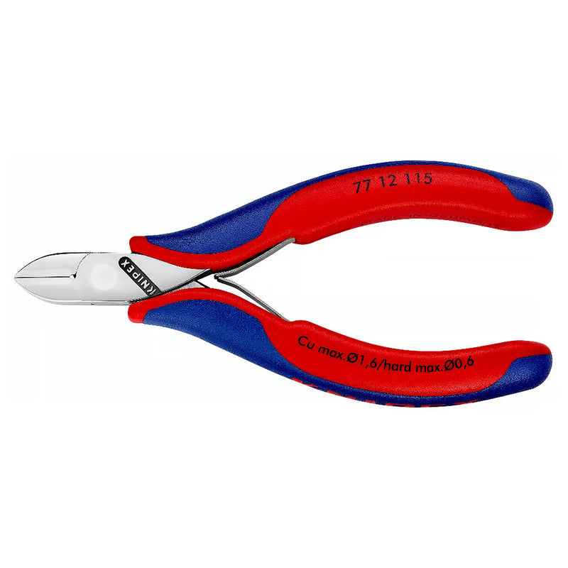 Kìm cắt linh kiện điện tử, có nang trợ lực và kẹp giữ dây, đầu mũi tròn KNIPEX 77 12 115 chiều dài từ 115mm, khả năng cắt từ 0.3mm - 1.6mm