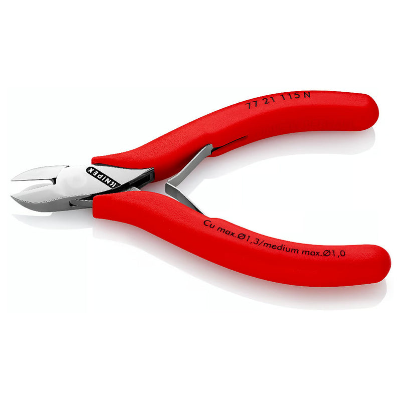 Kìm cắt linh kiện điện tử, có nang trợ lực, đầu mũi tròn KNIPEX 77 21 115 N chiều dài từ 115mm, khả năng cắt 1.3mm