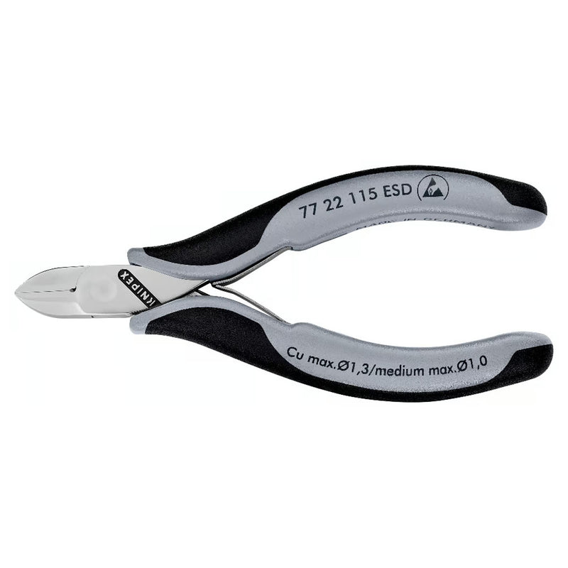 Kìm cắt linh kiện điện tử, chống tĩnh điện, đầu mũi tròn KNIPEX 77 22 115 ESD chiều dài 115mm, khả năng cắt từ 0.3mm - 1.3mm