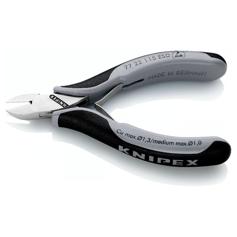 Kìm cắt linh kiện điện tử, chống tĩnh điện, đầu mũi tròn KNIPEX 77 22 115 ESD chiều dài 115mm, khả năng cắt từ 0.3mm - 1.3mm