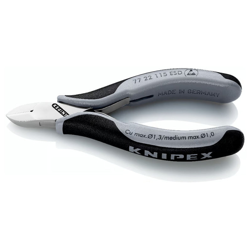 Kìm cắt linh kiện điện tử, chống tĩnh điện, đầu mũi tròn KNIPEX 77 22 115 ESD chiều dài 115mm, khả năng cắt từ 0.3mm - 1.3mm