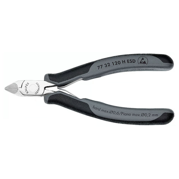 Kìm cắt linh kiện điện tử chống tĩnh điện, dòng hiệu suất cao, lưỡi Carbide, chuyên cắt dây cứng KNIPEX 77 32 120 H ESD chiều dài 120mm, khả năng cắt từ 0.2mm - 1.6mm