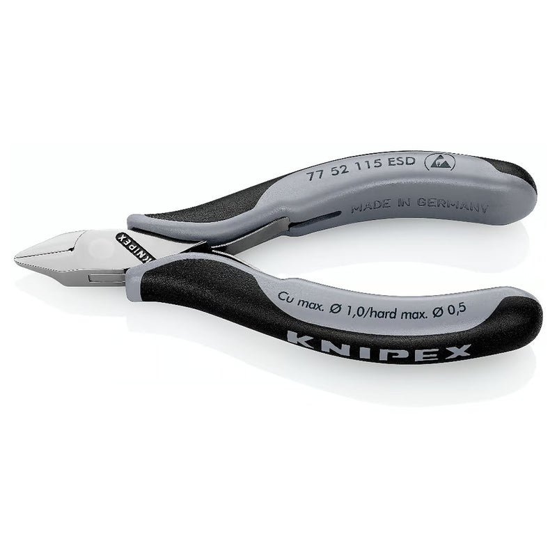 Kìm cắt linh kiện điện tử, chống tĩnh điện, đầu mũi nhọn bè KNIPEX 77 52 115 ESD chiều dài 115mm, khả năng cắt từ 0.3mm - 1.0mm