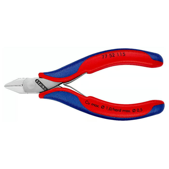 Kìm cắt linh kiện điện tử, có nang trợ lực, đầu mũi nhọn bè KNIPEX 77 52 115 chiều dài 115mm, khả năng cắt từ 0.3mm - 1.0mm