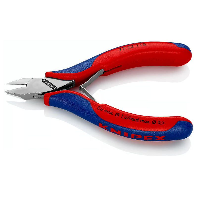 Kìm cắt linh kiện điện tử, có nang trợ lực, đầu mũi nhọn bè KNIPEX 77 52 115 chiều dài 115mm, khả năng cắt từ 0.3mm - 1.0mm
