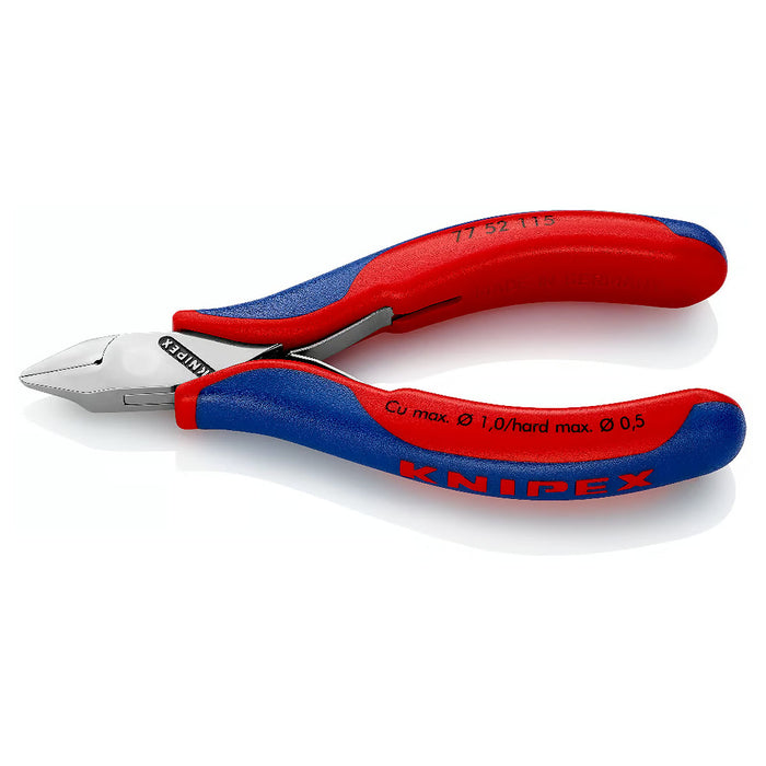 Kìm cắt linh kiện điện tử, có nang trợ lực, đầu mũi nhọn bè KNIPEX 77 52 115 chiều dài 115mm, khả năng cắt từ 0.3mm - 1.0mm