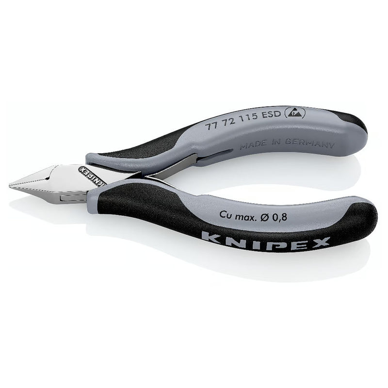 Kìm cắt linh kiện điện tử, chống tĩnh điện, đầu mũi nhọn nhỏ KNIPEX 77 72 115 ESD chiều dài 115mm, khả năng cắt từ 0.3mm - 0.8mm