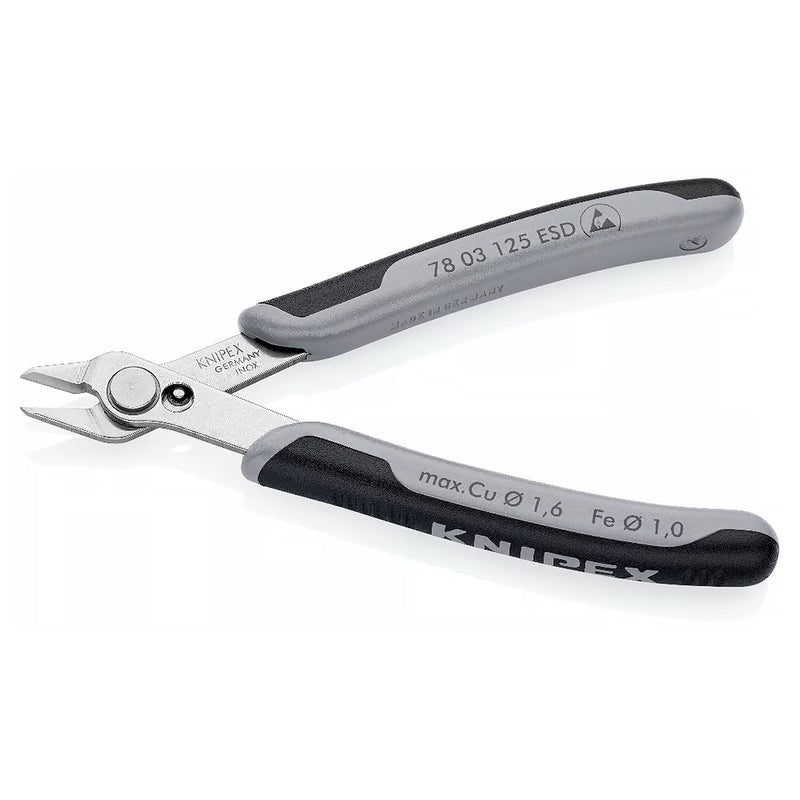 Kìm cắt linh kiện điện tử, chống tĩnh điện dòng Super Knips KNIPEX 78 03 125 ESD chiều dài 125mm, khả năng cắt từ 0.2mm - 1.6mm