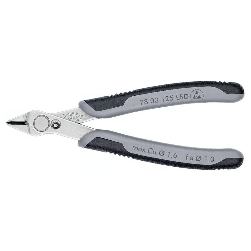 Kìm cắt linh kiện điện tử, chống tĩnh điện dòng Super Knips KNIPEX 78 03 125 ESD chiều dài 125mm, khả năng cắt từ 0.2mm - 1.6mm