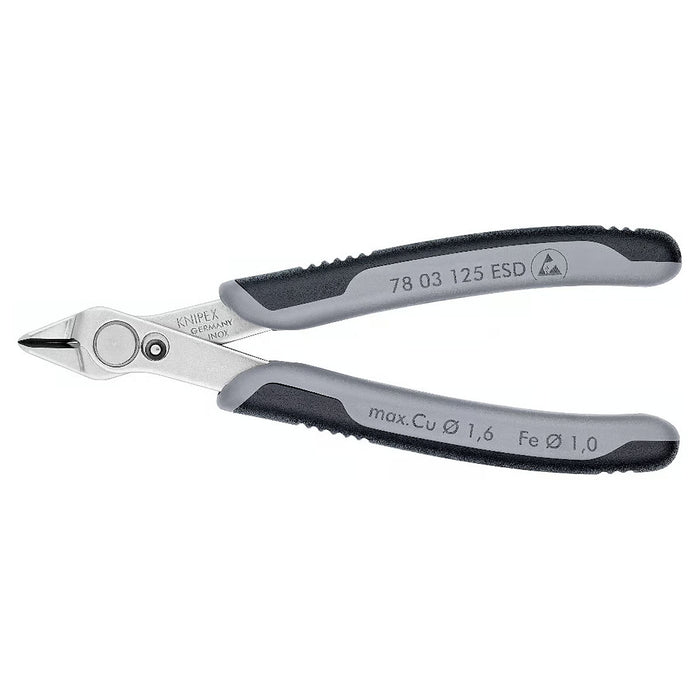 Kìm cắt linh kiện điện tử, chống tĩnh điện dòng Super Knips KNIPEX 78 03 125 ESD chiều dài 125mm, khả năng cắt từ 0.2mm - 1.6mm