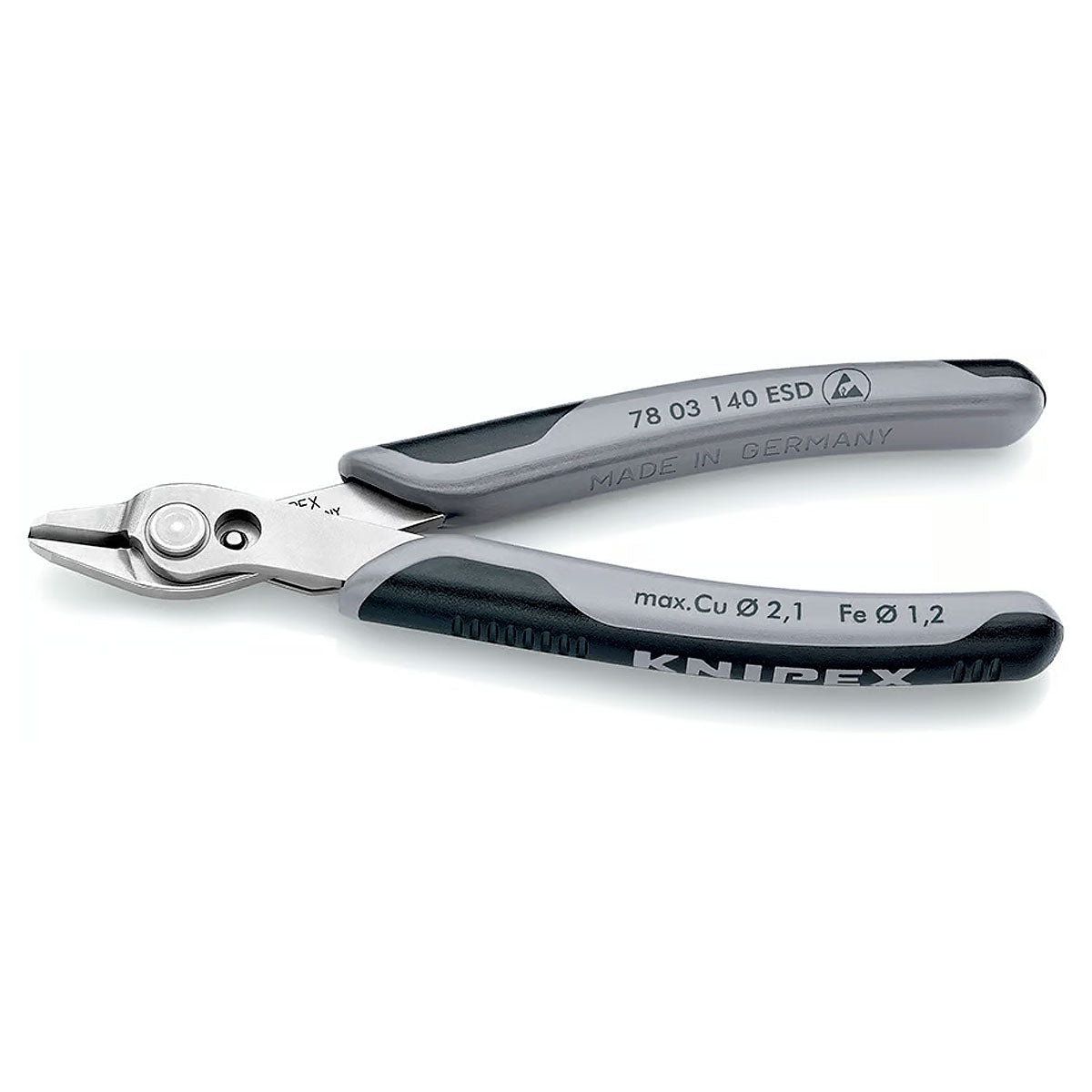 Kìm cắt linh kiện điện tử, chống tĩnh điện dòng Super Knips XL KNIPEX 78 03 140 ESD chiều dài 140mm, khả năng cắt từ 0.2mm - 2.1mm