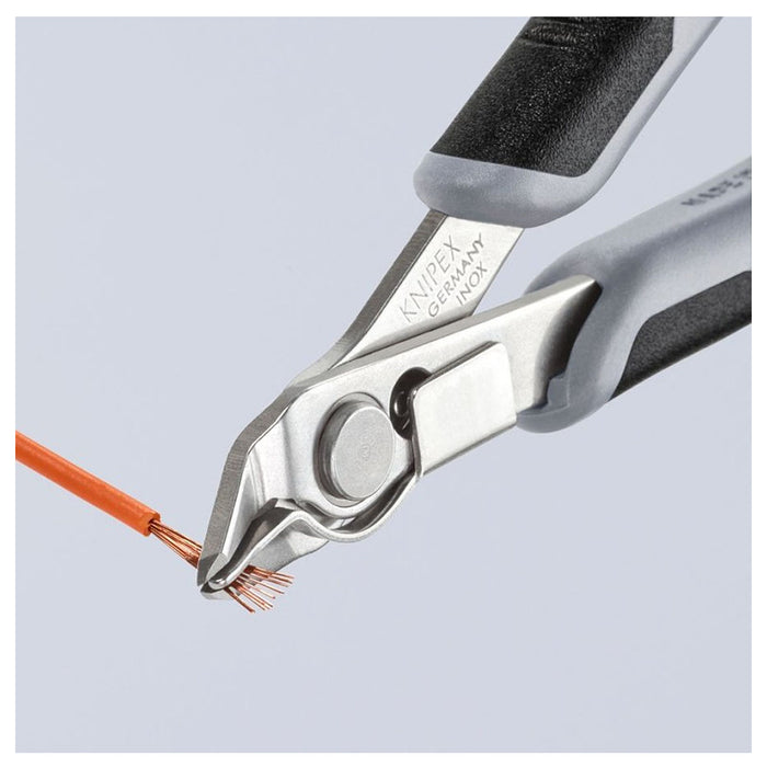 Kìm cắt linh kiện điện tử, có kẹp giữ dây, chống tĩnh điện dòng Super Knips KNIPEX 78 13 125 ESD chiều dài 125mm, khả năng cắt từ 0.2mm - 1.6mm