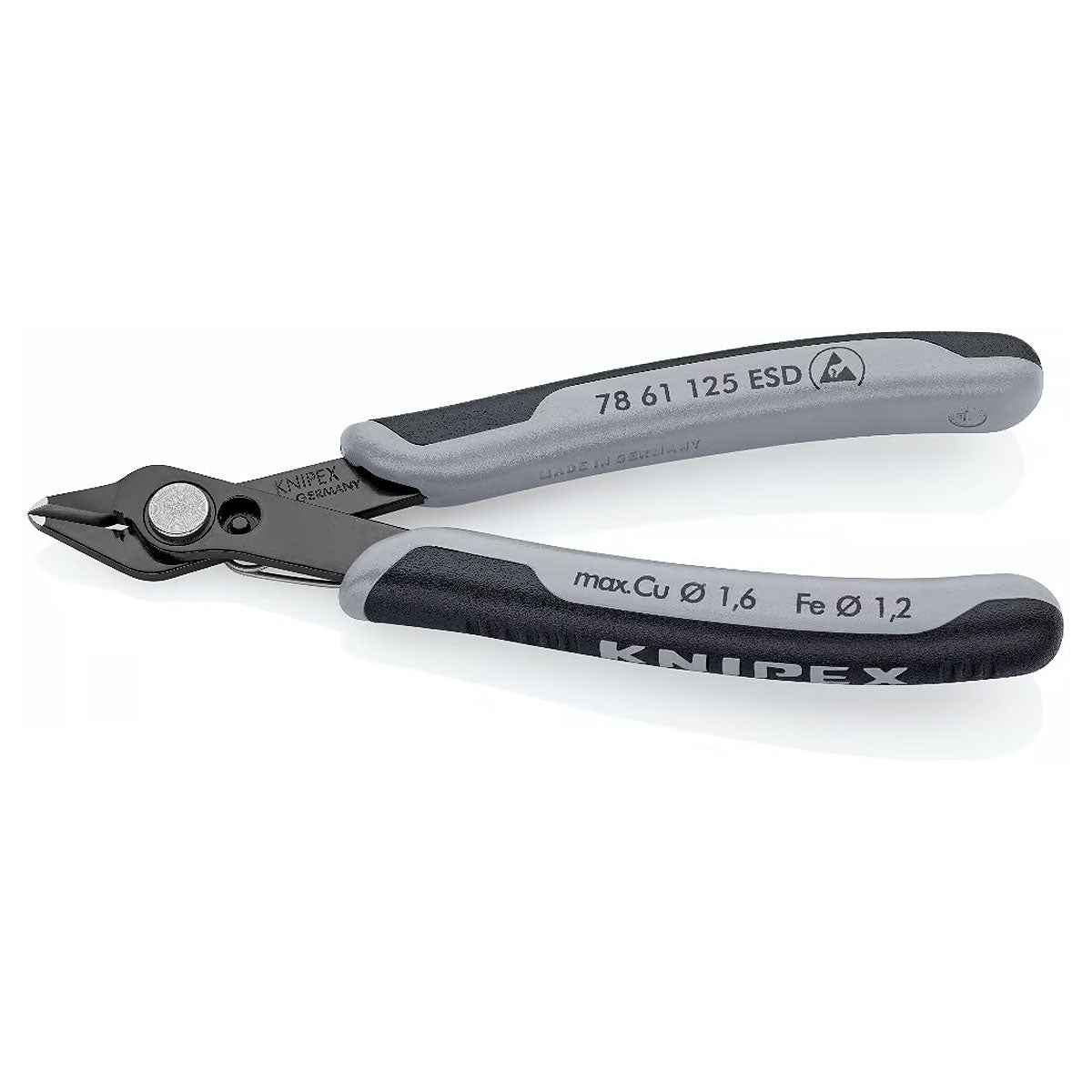 Kìm cắt linh kiện điện tử, chống tĩnh điện dòng Super Knips KNIPEX 78 61 125 ESD chiều dài 125mm, khả năng cắt từ 0.2mm - 1.6mm