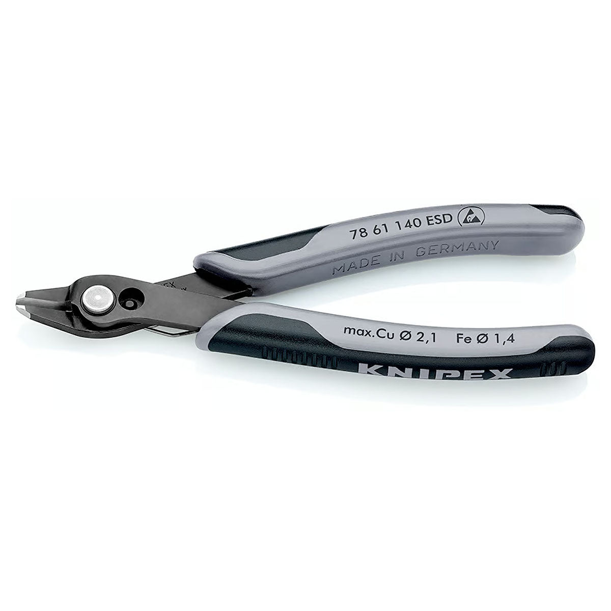 Kìm cắt linh kiện điện tử, chống tĩnh điện dòng Super Knips XL KNIPEX 78 61 140 ESD chiều dài 140mm, khả năng cắt từ 0.2mm - 2.1mm