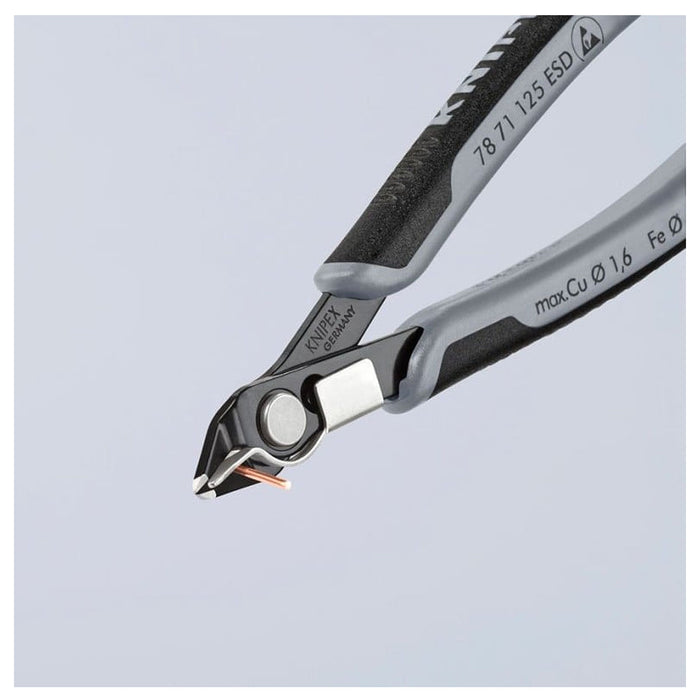 Kìm cắt linh kiện điện tử, có kẹp giữ dây, chống tĩnh điện dòng Super Knips KNIPEX 78 71 125 ESD chiều dài 125mm, khả năng cắt từ 0.2mm - 1.6mm