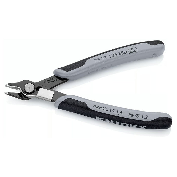 Kìm cắt linh kiện điện tử, có kẹp giữ dây, chống tĩnh điện dòng Super Knips KNIPEX 78 71 125 ESD chiều dài 125mm, khả năng cắt từ 0.2mm - 1.6mm