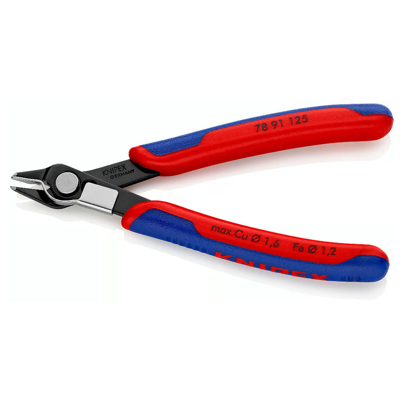 Kìm cắt linh kiện điện tử, có kẹp giữ dây dòng Super Knips KNIPEX 78 91 125 chiều dài 125mm, khả năng cắt từ 0.2mm - 1.6mm, dây cứng 0.6mm