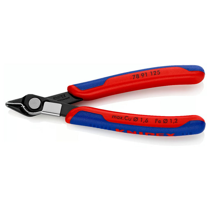 Kìm cắt linh kiện điện tử, có kẹp giữ dây dòng Super Knips KNIPEX 78 91 125 chiều dài 125mm, khả năng cắt từ 0.2mm - 1.6mm, dây cứng 0.6mm