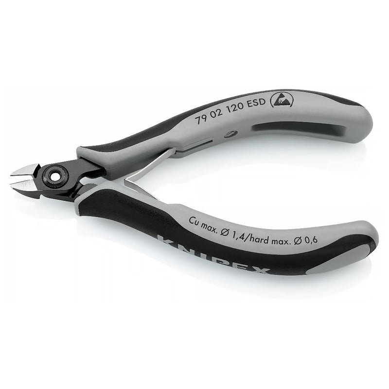 Kìm cắt linh kiện điện tử, chống tĩnh điện, đầu mũi nhỏ KNIPEX 79 02 120 ESD chiều dài 120mm, khả năng cắt từ 0.2mm - 1.4mm
