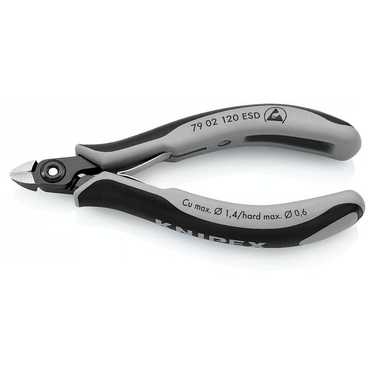 Kìm cắt linh kiện điện tử, chống tĩnh điện, đầu mũi nhỏ KNIPEX 79 02 120 ESD chiều dài 120mm, khả năng cắt từ 0.2mm - 1.4mm