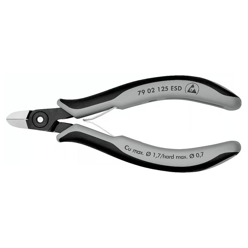 Kìm cắt linh kiện điện tử, chống tĩnh điện, đầu mũi tròn KNIPEX 79 02 125 ESD chiều dài 125mm, khả năng cắt từ 0.2mm - 1.7mm