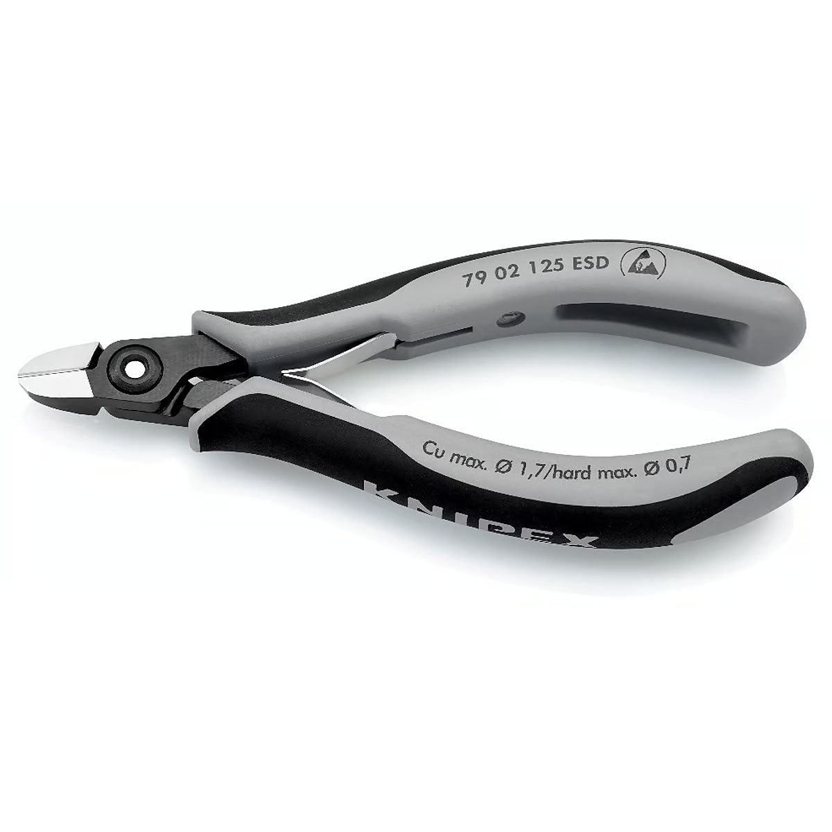 Kìm cắt linh kiện điện tử, chống tĩnh điện, đầu mũi tròn KNIPEX 79 02 125 ESD chiều dài 125mm, khả năng cắt từ 0.2mm - 1.7mm